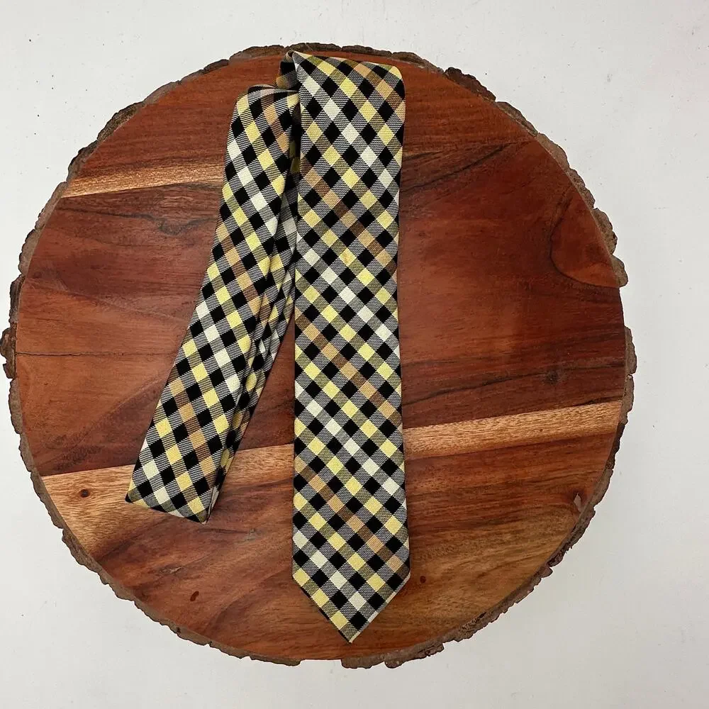 An Original Penguin 100 Silk Tie Skinny Yellow Black Checked EUC Formal Academia